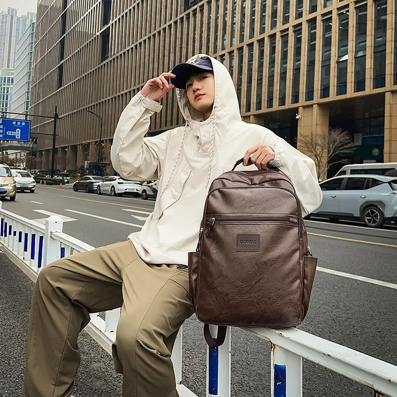 XIANGSU PU Backpack Regular Unisex Brown/Black-1