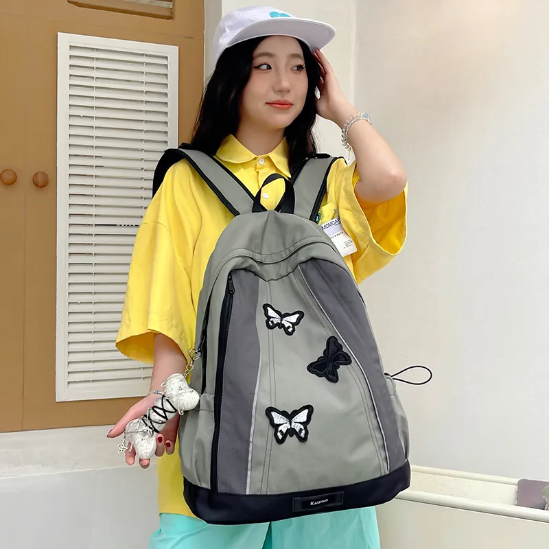 XIANGSU Nylon Backpack Women's Green/Gray-1