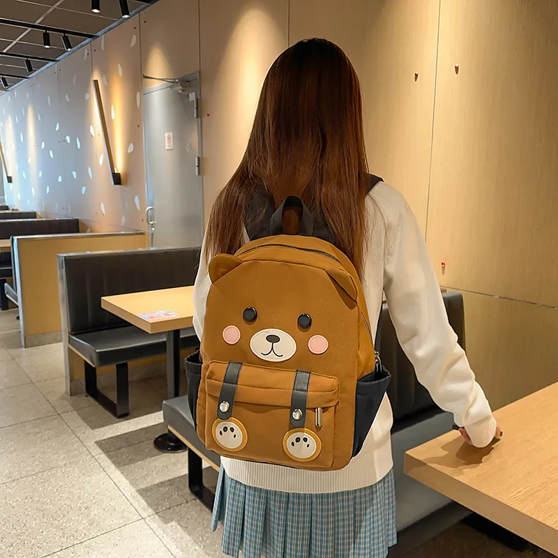 XIANGSU Nylon Backpack Women's Brown/White/Black-3