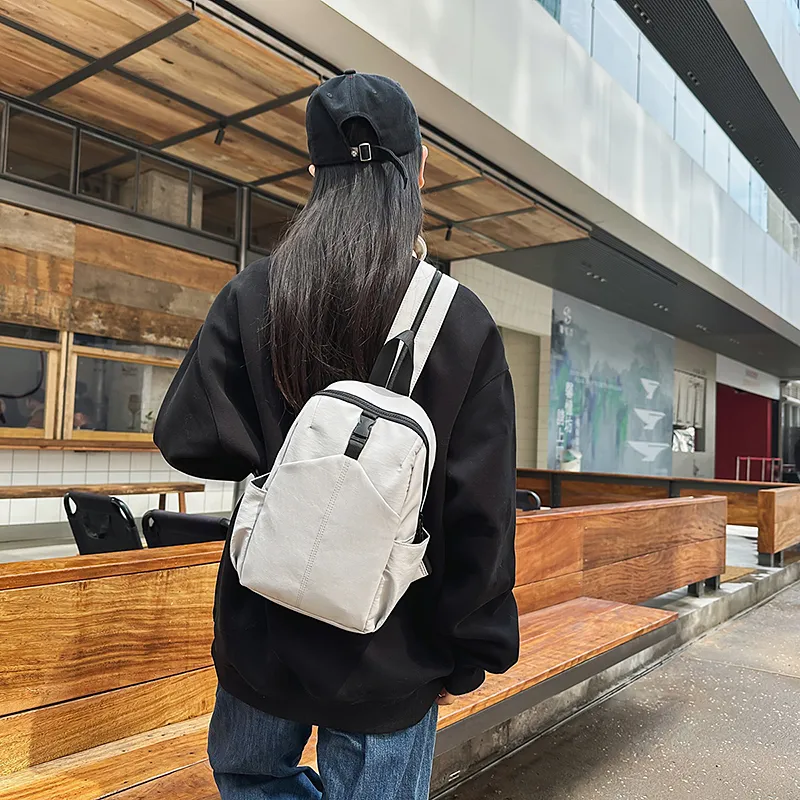 XIANGSU Nylon Sling Bag Backpack Regular Unisex White/Khaki/Green/Black-5