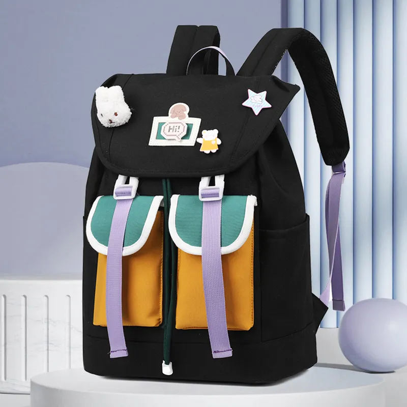 XIANGSU Nylon Backpack Unisex Purple/Green/Black-13