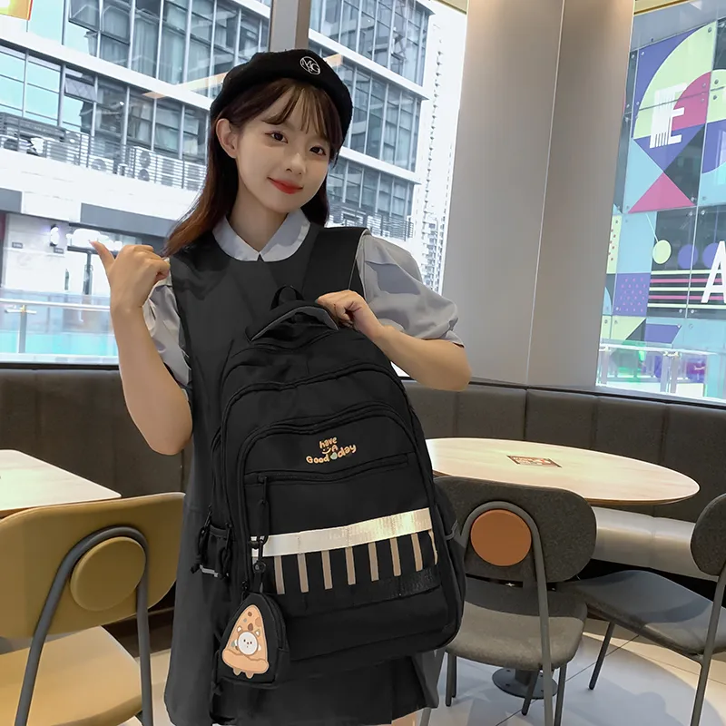 XIANGSU Nylon Backpack Regular Unisex Pink/Black/Gray/White/Brown-9