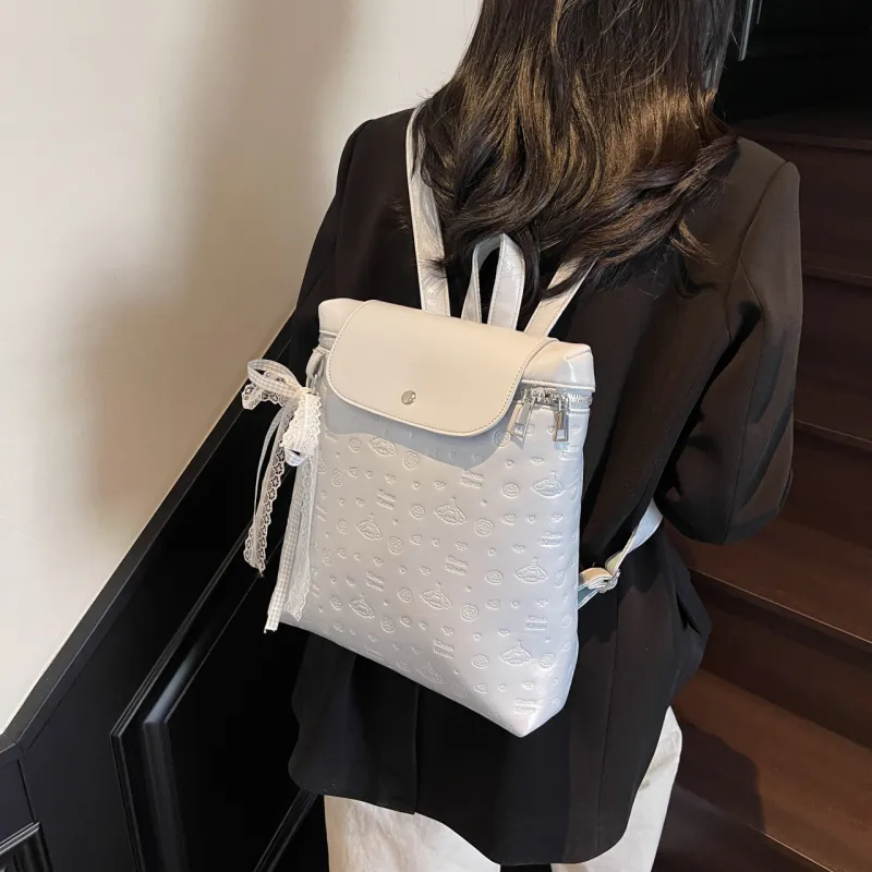 XIANGSU Pu Backpack Unisex White/Black/Pink/Silver-20