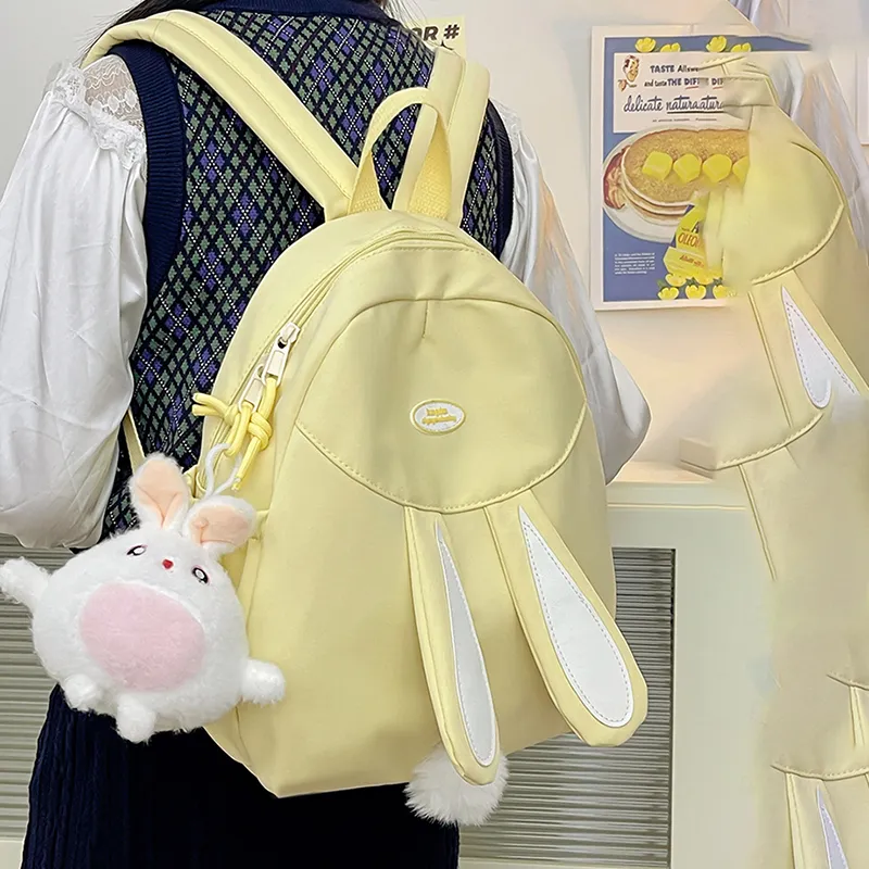 XIANGSU Nylon Fabric Backpack Regular Unisex White/Pink/Yellow/Blue/Black-11