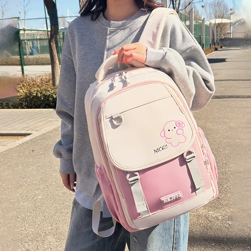 XIANGSU Oxford Backpack Unisex Pink/Brown/Green/Purple/White & Black/Gray & Black-19