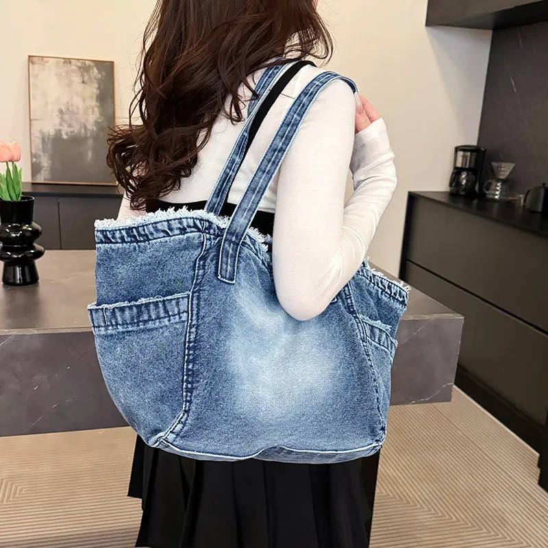 XIANGSU Canvas Bag, Shoulder Bag Women's Light Blue/Dark Blue/Black-10