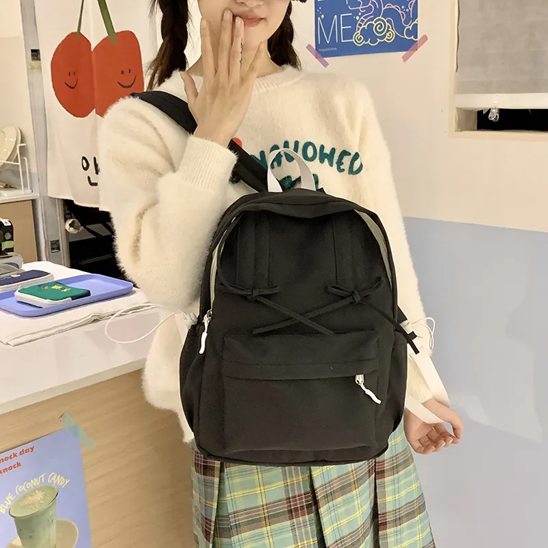 XIANGSU Nylon Fabric Backpack Women's Light Green/Dark Green/Gray/Black-26