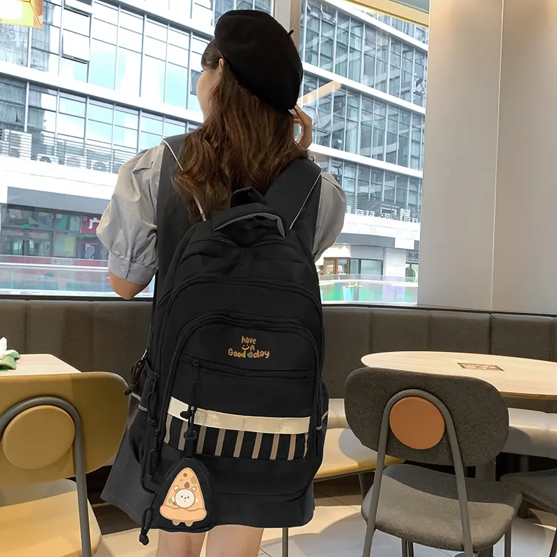 XIANGSU Nylon Backpack Regular Unisex Pink/Black/Gray/White/Brown-8