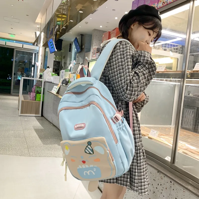 XIANGSU Nylon Backpack Unisex Purple/Blue/Black/Brown/White/Khaki-24