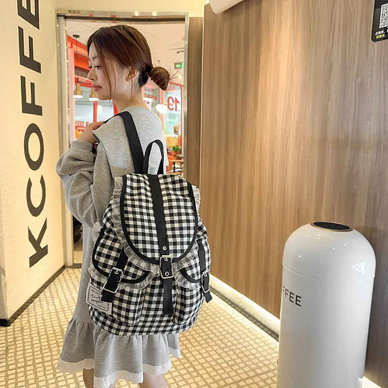 XIANGSU Nylon Backpack Women's Black & White-1