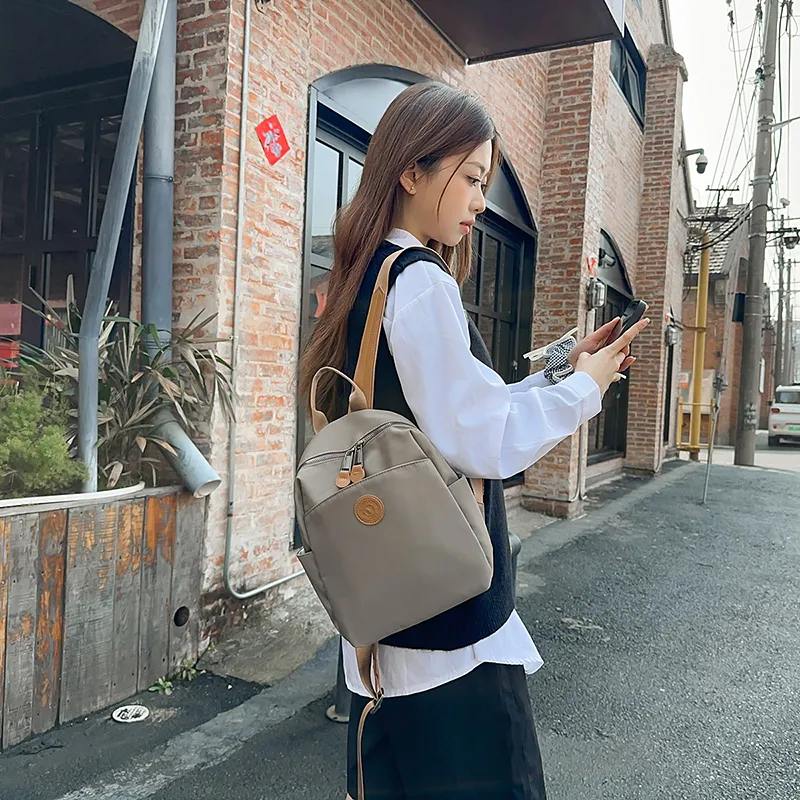 XIANGSU Nylon Backpack Small Size Unisex Coffee/Gray/Black-7