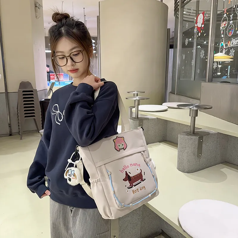 XIANGSU Nylon Tote Bag, Shoulder Bag Unisex Blue/White/Pink/Khaki/Black-6