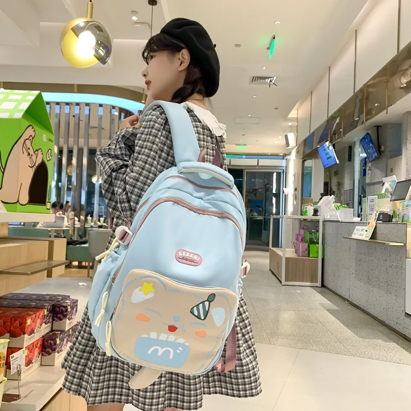 XIANGSU Nylon Backpack Unisex Purple/Blue/Black/Brown/White/Khaki-9