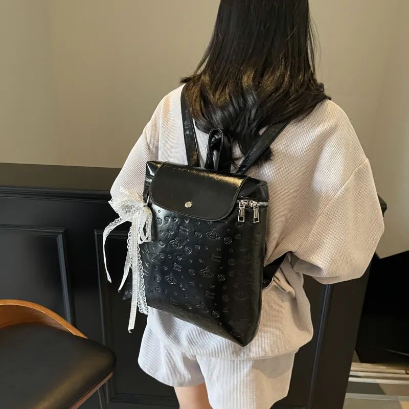 XIANGSU Pu Backpack Unisex White/Black/Pink/Silver-8