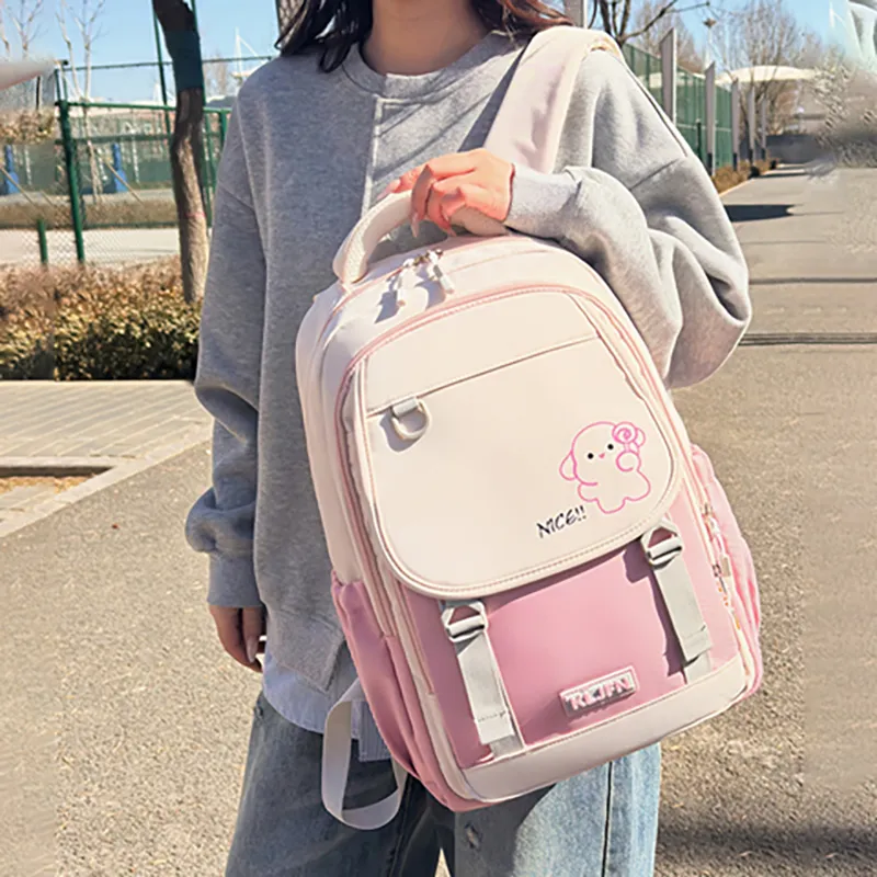 XIANGSU Oxford Backpack Unisex Pink/Brown/Green/Purple/White & Black/Gray & Black-28