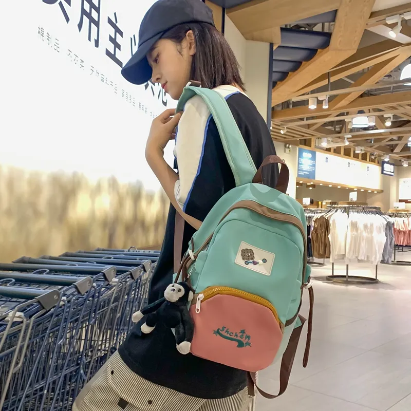 XIANGSU Nylon Backpack Unisex Green/Yellow/Gray-3