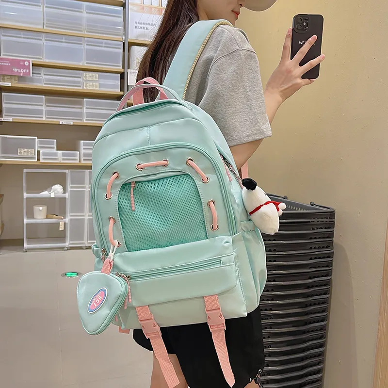 XIANGSU Nylon Backpack Unisex Green/Yellow/Blue/Black/White-4