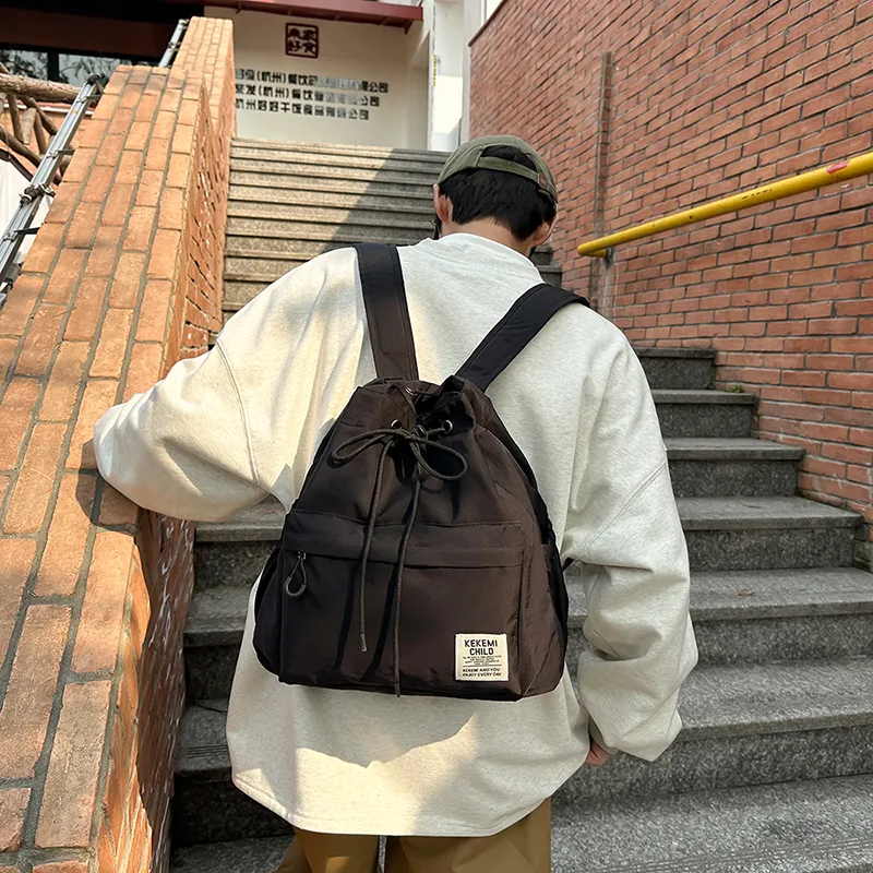 XIANGSU Nylon Backpack Unisex Khaki/Black/White/Gray/Blue-8