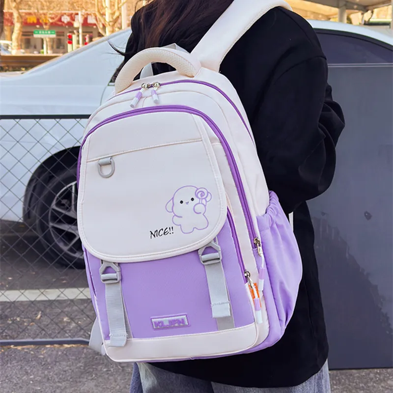 XIANGSU Oxford Backpack Unisex Pink/Brown/Green/Purple/White & Black/Gray & Black-11