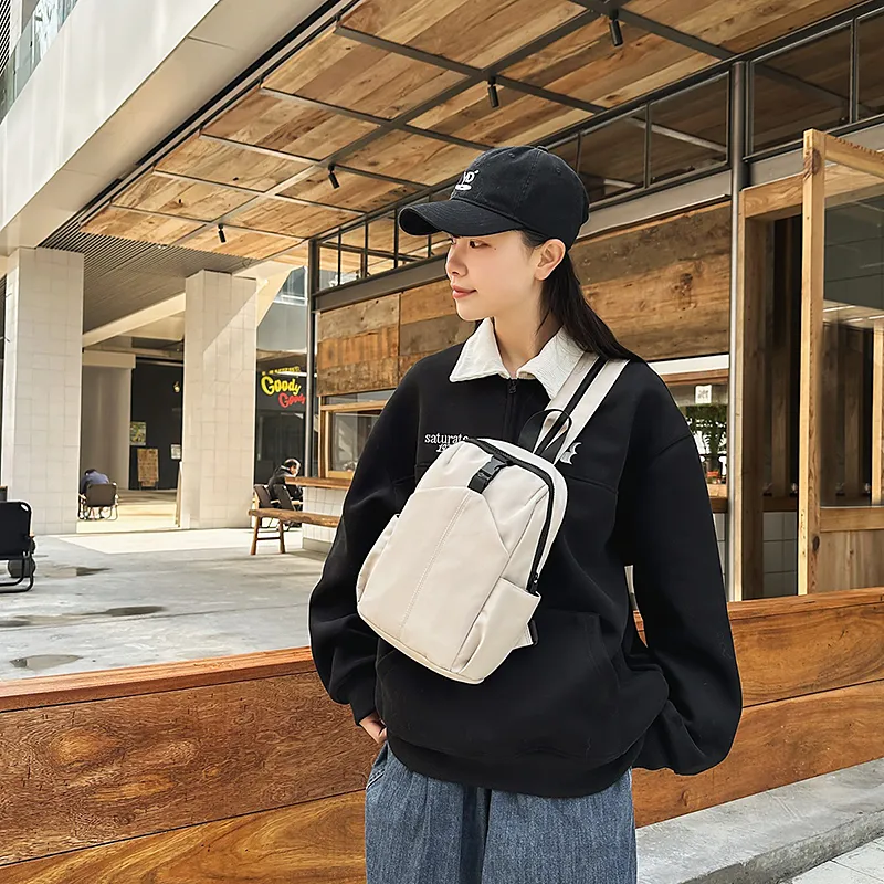 XIANGSU Nylon Sling Bag Backpack Regular Unisex White/Khaki/Green/Black-8