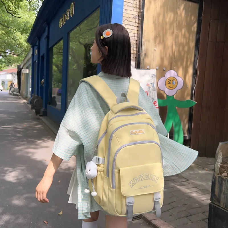 XIANGSU Nylon Backpack Regular Unisex Blue/Yellow/Black/Purple/Brown/Pink-9
