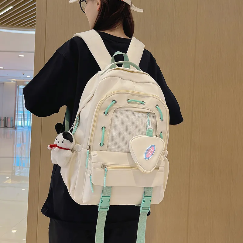 XIANGSU Nylon Backpack Unisex Green/Yellow/Blue/Black/White-23