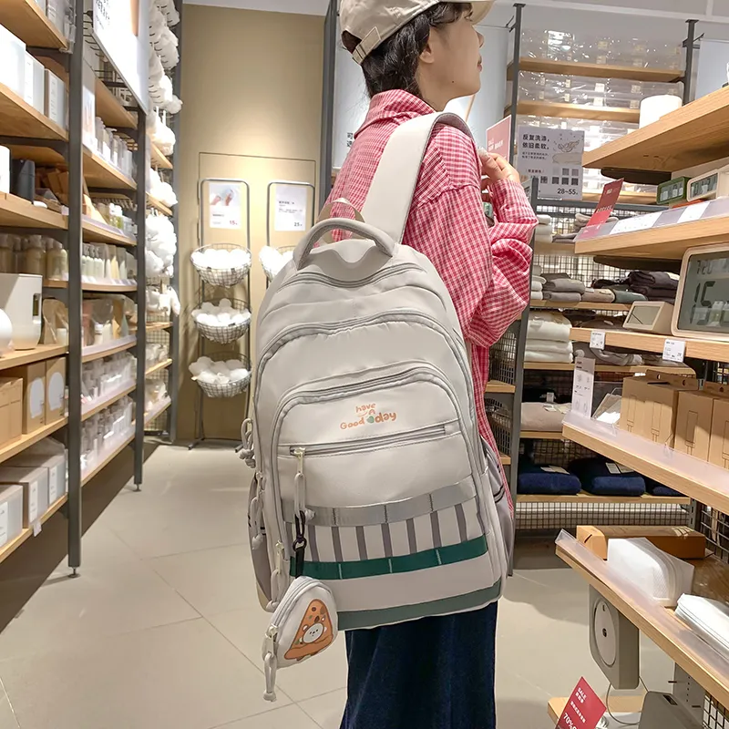 XIANGSU Nylon Backpack Regular Unisex Pink/Black/Gray/White/Brown-19