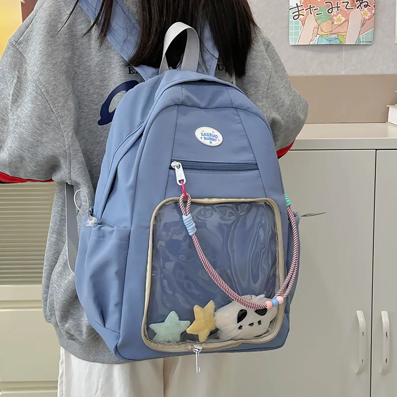XIANGSU Nylon Backpack Regular Unisex Yellow/Blue/Gray-10