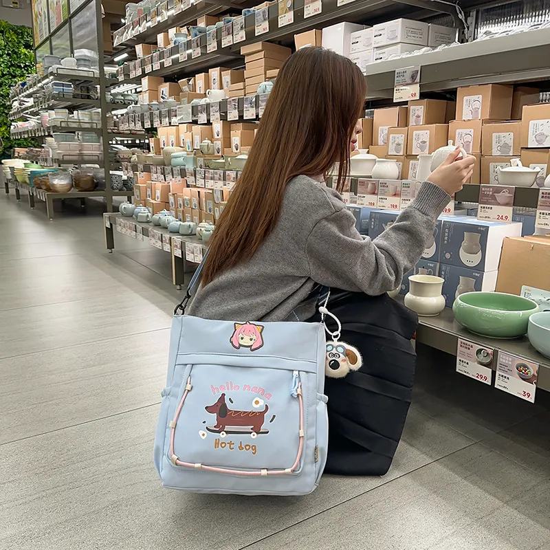 XIANGSU Nylon Tote Bag, Shoulder Bag Unisex Blue/White/Pink/Khaki/Black-4
