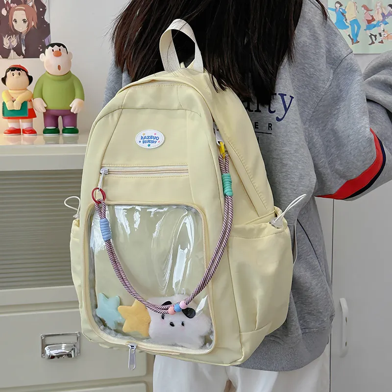 XIANGSU Nylon Backpack Regular Unisex Yellow/Blue/Gray-1