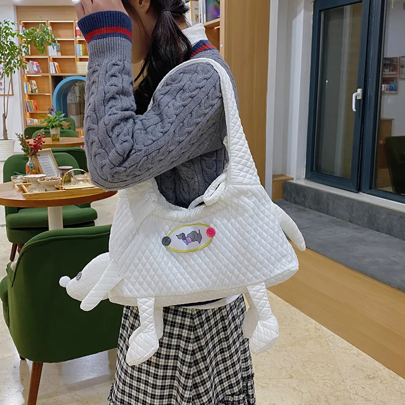 XIANGSU Nylon Shoulder Bag Women's White/Black-6
