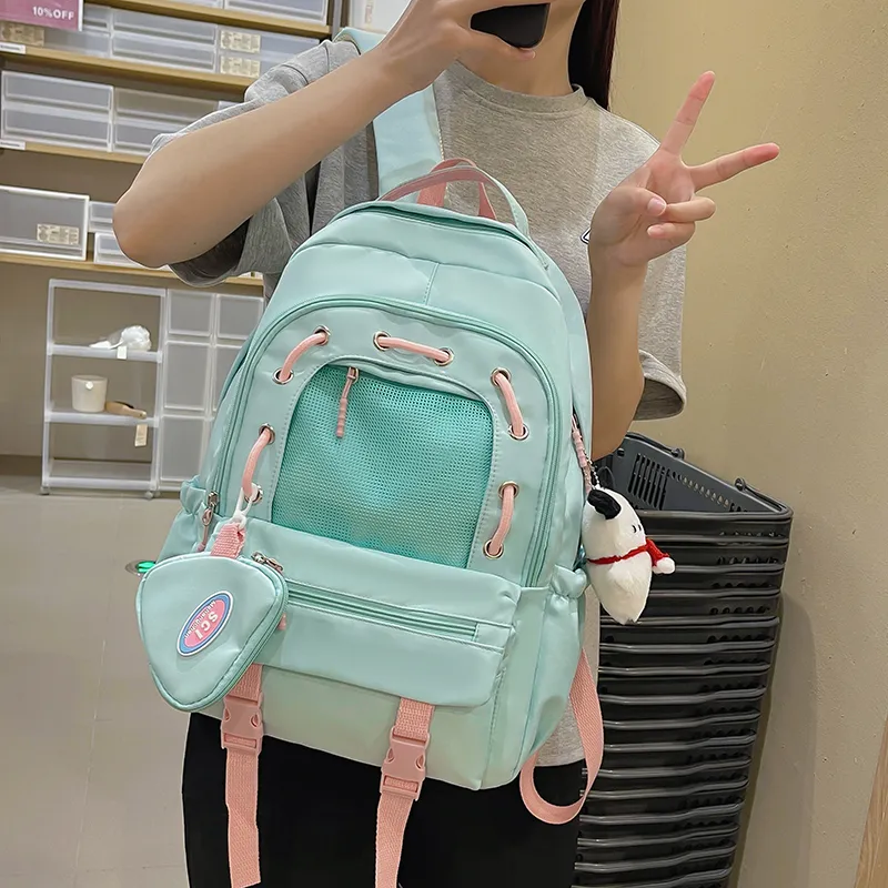 XIANGSU Nylon Backpack Unisex Green/Yellow/Blue/Black/White-18