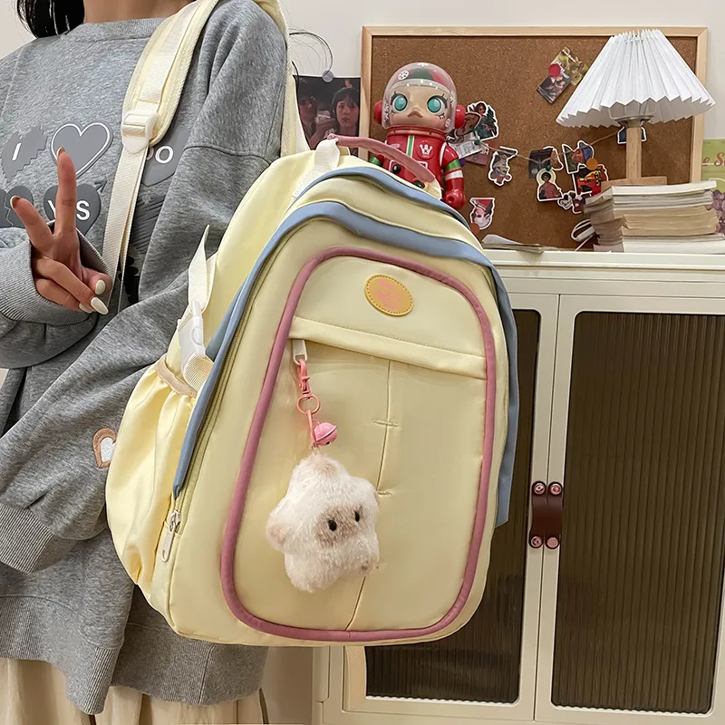XIANGSU Nylon Backpack Women's Yellow/Pink/White/Black-3