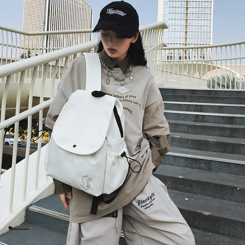 XIANGSU Nylon Backpack Unisex White/Khaki/Black/Gray/Red/Pink-3