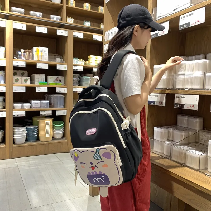 XIANGSU Nylon Backpack Unisex Purple/Blue/Black/Brown/White/Khaki-11