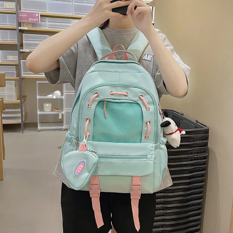 XIANGSU Nylon Backpack Unisex Green/Yellow/Blue/Black/White-1