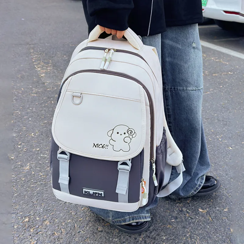 XIANGSU Oxford Backpack Unisex Pink/Brown/Green/Purple/White & Black/Gray & Black-17