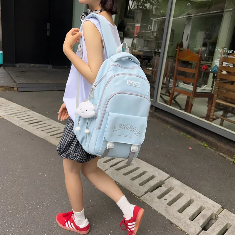 XIANGSU Nylon Backpack Regular Unisex Blue/Yellow/Black/Purple/Brown/Pink-2