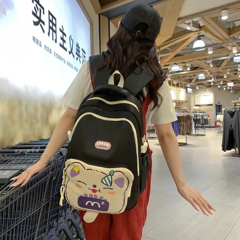 XIANGSU Nylon Backpack Unisex Purple/Blue/Black/Brown/White/Khaki-29