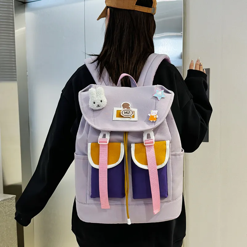 XIANGSU Nylon Backpack Unisex Purple/Green/Black-1