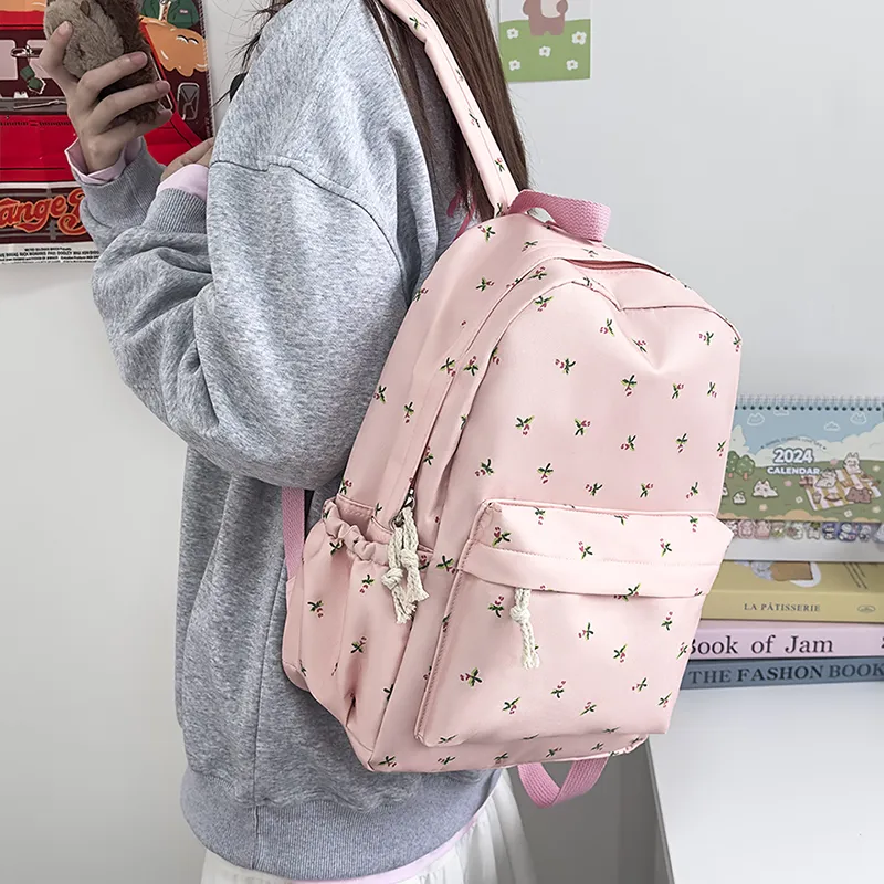 XIANGSU Nylon Backpack Unisex Green/Black/Pink/White-13