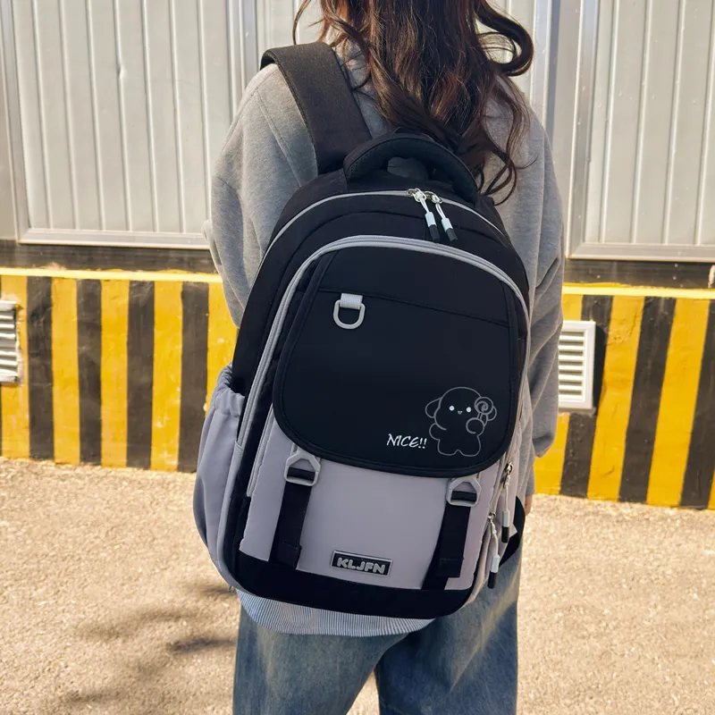 XIANGSU Oxford Backpack Unisex Pink/Brown/Green/Purple/White & Black/Gray & Black-8
