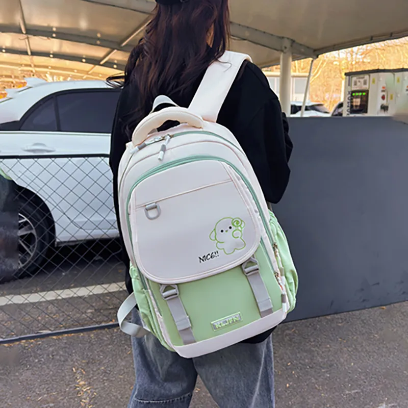 XIANGSU Oxford Backpack Unisex Pink/Brown/Green/Purple/White & Black/Gray & Black-26