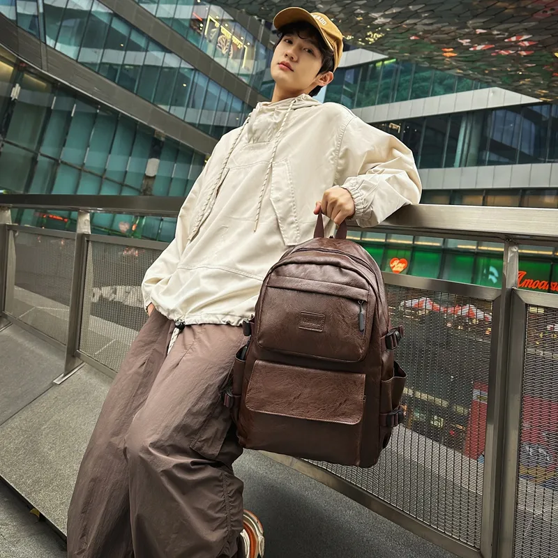 XIANGSU Pu Backpack Men's Black/Brown-9