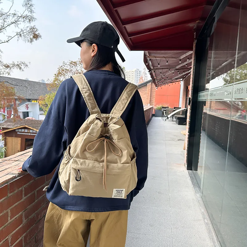 XIANGSU Nylon Backpack Unisex Khaki/Black/White/Gray/Blue-3