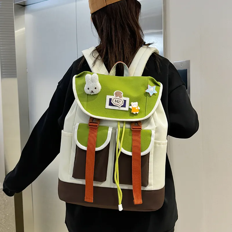 XIANGSU Nylon Backpack Unisex Purple/Green/Black-6