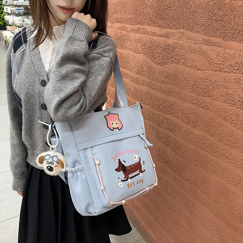 XIANGSU Nylon Tote Bag, Shoulder Bag Unisex Blue/White/Pink/Khaki/Black-1