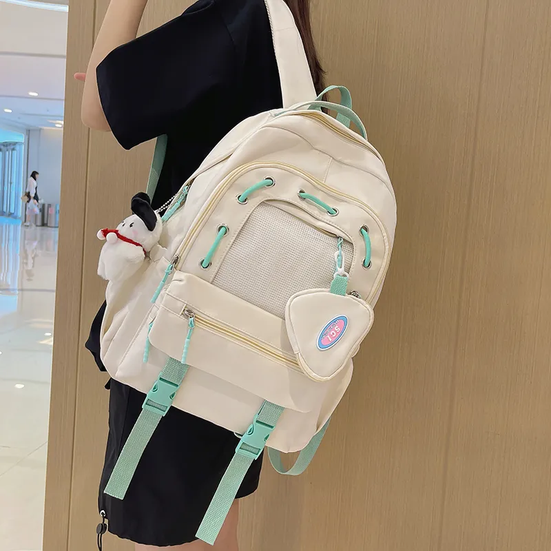 XIANGSU Nylon Backpack Unisex Green/Yellow/Blue/Black/White-17