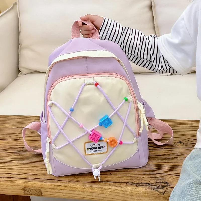 XIANGSU Nylon Backpack Unisex Light Blue/Beige/Pink/Purple/Dark Blue-16