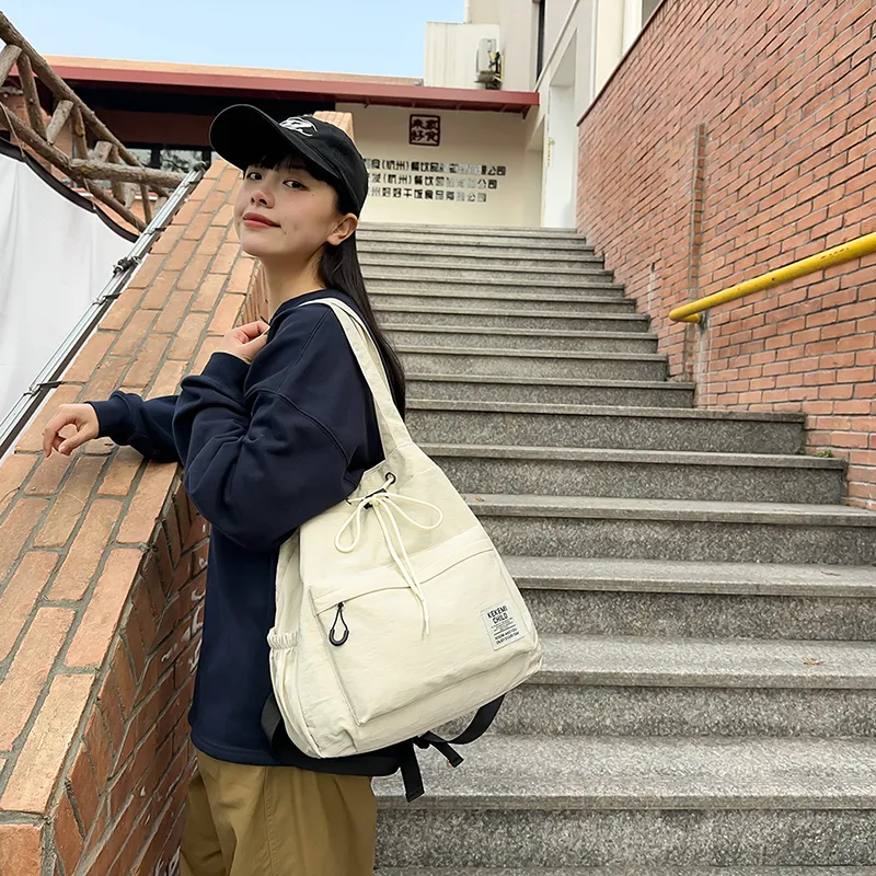 XIANGSU Nylon Backpack Unisex Khaki/Black/White/Gray/Blue-11